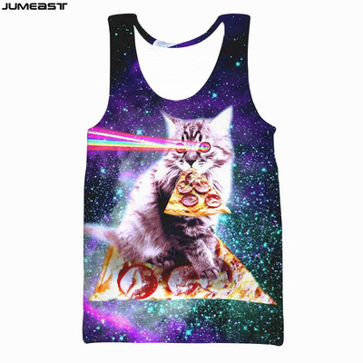 Jumeast Vyrai Moteriški 3D spausdinta liemenė Negabaritinė moteriška gatvės apranga Katė, valganti picą, trumpomis rankovėmis, sportiniai megztiniai, vasariniai marškinėliai marškinėliai
