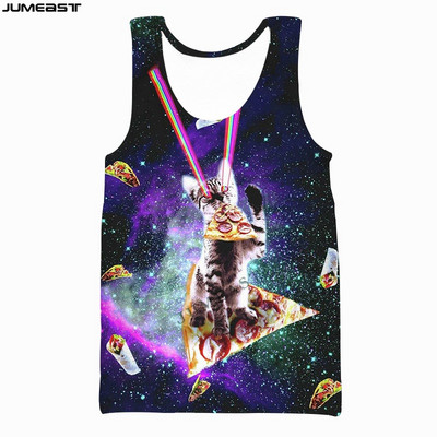 Jumeast Vyrai Moteriški 3D spausdinta liemenė Negabaritinė moteriška gatvės apranga Katė, valganti picą, trumpomis rankovėmis, sportiniai megztiniai, vasariniai marškinėliai marškinėliai
