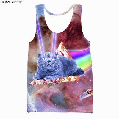 Jumeast Vyrai Moteriški 3D spausdinta liemenė Negabaritinė moteriška gatvės apranga Katė, valganti picą, trumpomis rankovėmis, sportiniai megztiniai, vasariniai marškinėliai marškinėliai