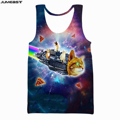 Jumeast Vyrai Moteriški 3D spausdinta liemenė Negabaritinė moteriška gatvės apranga Katė, valganti picą, trumpomis rankovėmis, sportiniai megztiniai, vasariniai marškinėliai marškinėliai