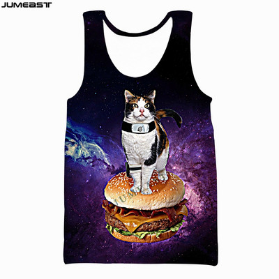 Jumeast Vyrai Moteriški 3D spausdinta liemenė Negabaritinė moteriška gatvės apranga Katė, valganti picą, trumpomis rankovėmis, sportiniai megztiniai, vasariniai marškinėliai marškinėliai