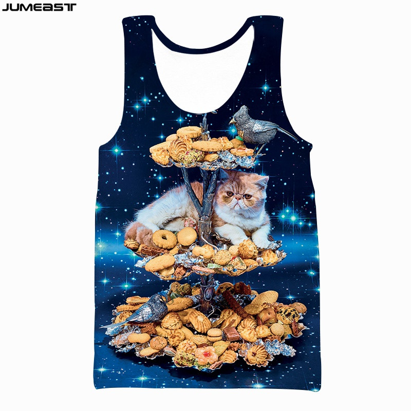 Jumeast Vyrai Moteriški 3D spausdinta liemenė Negabaritinė moteriška gatvės apranga Katė, valganti picą, trumpomis rankovėmis, sportiniai megztiniai, vasariniai marškinėliai marškinėliai