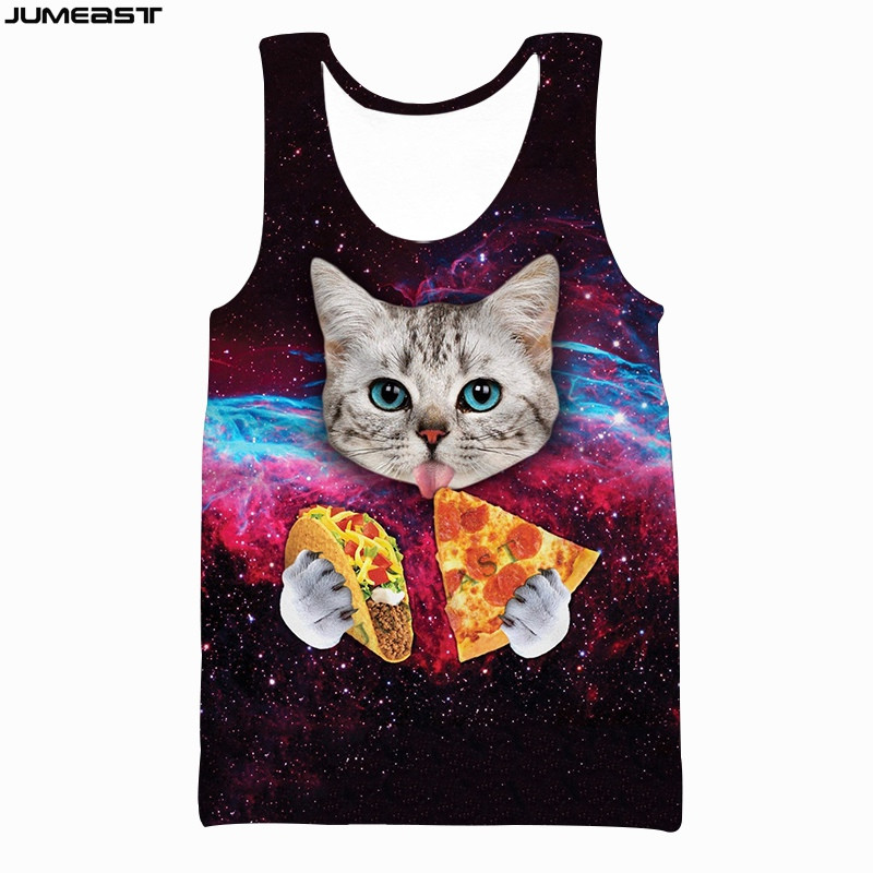 Jumeast Vyrai Moteriški 3D spausdinta liemenė Negabaritinė moteriška gatvės apranga Katė, valganti picą, trumpomis rankovėmis, sportiniai megztiniai, vasariniai marškinėliai marškinėliai