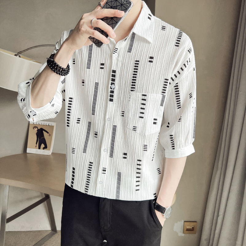 Laza divatos férfi alkalmi ingek nyomógombos rövid ujjú, lehajtható gallér tavaszi nyár vékony, jóképű férfi ruházat 2023