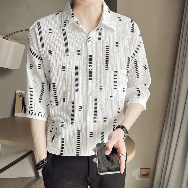 Laza divatos férfi alkalmi ingek nyomógombos rövid ujjú, lehajtható gallér tavaszi nyár vékony, jóképű férfi ruházat 2023