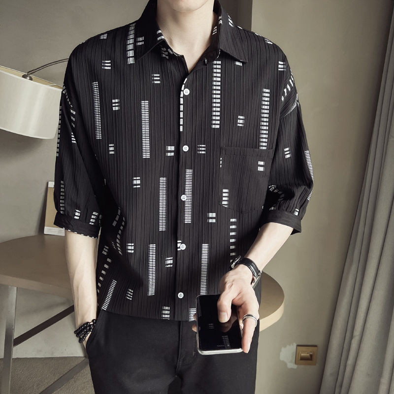 Laza divatos férfi alkalmi ingek nyomógombos rövid ujjú, lehajtható gallér tavaszi nyár vékony, jóképű férfi ruházat 2023