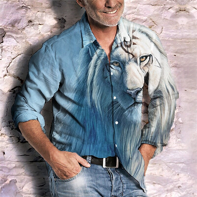 Ανδρικό πουκάμισο 2023 Sailing Lion HD Graphics Casual Outdoor Street Fashion Soft Comfort Material Ανδρικό πουκάμισο μακρυμάνικο μπλουζάκι