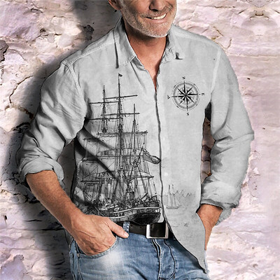 Ανδρικό πουκάμισο 2023 Sailing Lion HD Graphics Casual Outdoor Street Fashion Soft Comfort Material Ανδρικό πουκάμισο μακρυμάνικο μπλουζάκι