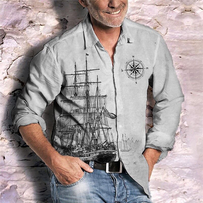 Ανδρικό πουκάμισο 2023 Sailing Lion HD Graphics Casual Outdoor Street Fashion Soft Comfort Material Ανδρικό πουκάμισο μακρυμάνικο μπλουζάκι