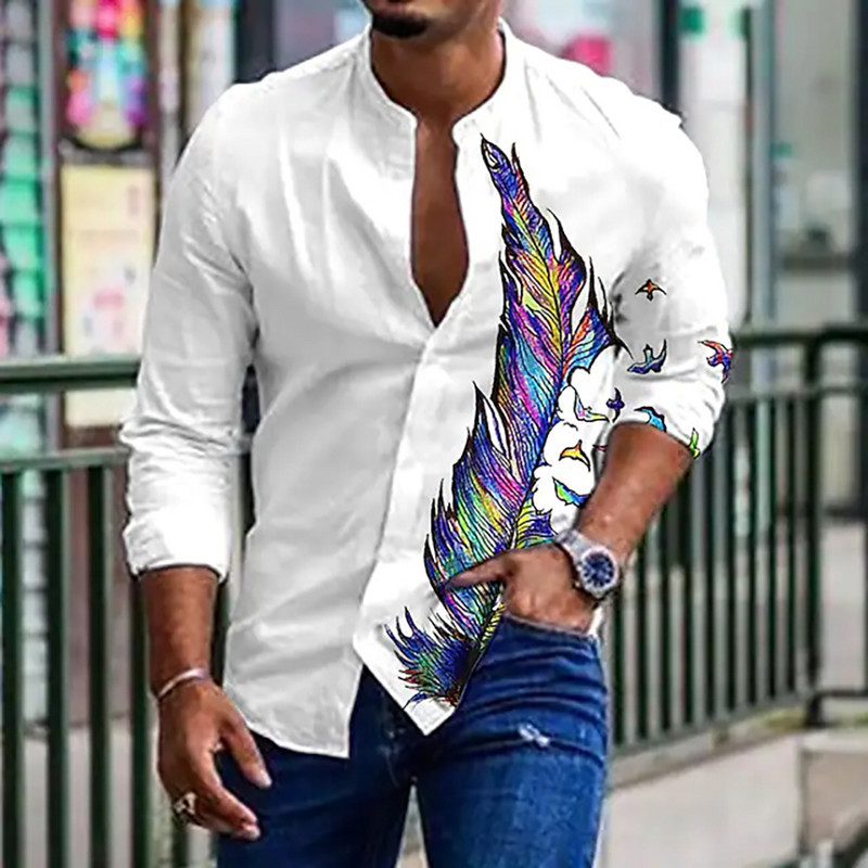 Vīriešu klasiskā dizaina poga Žilbinošs krāsains krekls ar apdruku garām piedurknēm ikdienas ikdienas krekls Slim Fit piepilsētas krekls XS-8XL