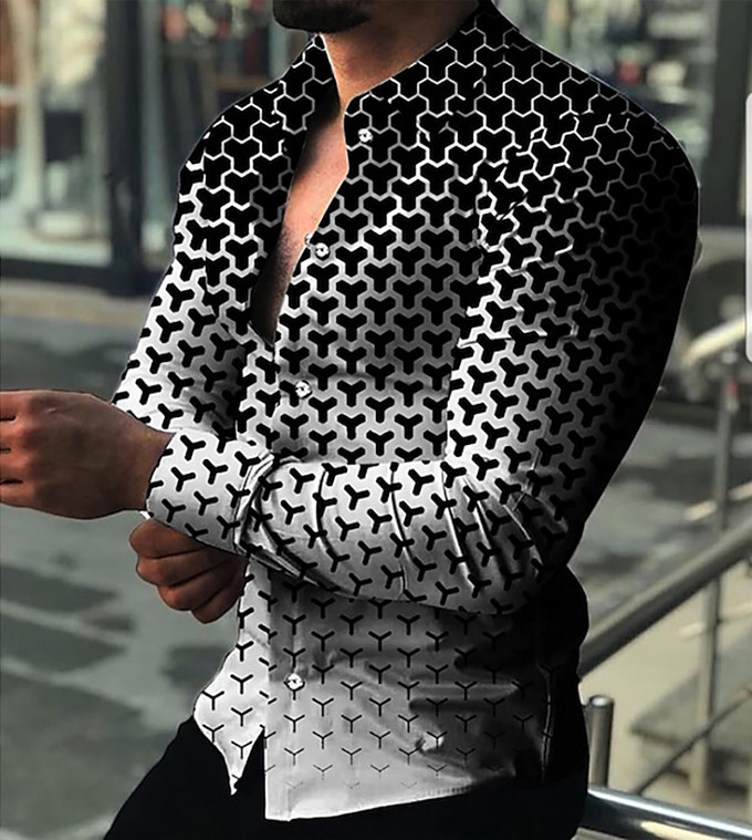 Meeste uus pimestava trükiga igapäevane vabaajasärk Moodne nööpidega pikkade varrukatega särk klassikalise disainiga õhuke särk XS-8XL