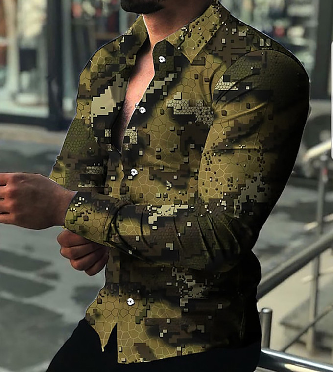 Meeste uus pimestava trükiga igapäevane vabaajasärk Moodne nööpidega pikkade varrukatega särk klassikalise disainiga õhuke särk XS-8XL