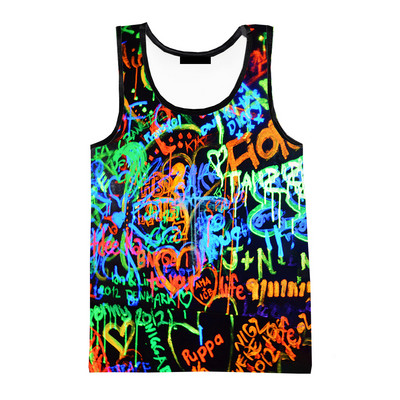 Vasaras neona grafiti 3D apdrukāti topi vīriešu dzimuma sievietēm vasaras brīvdienu stilīgi krekli bez piedurknēm Hiphopa ielu apģērbi, lielizmēra topi T-krekli