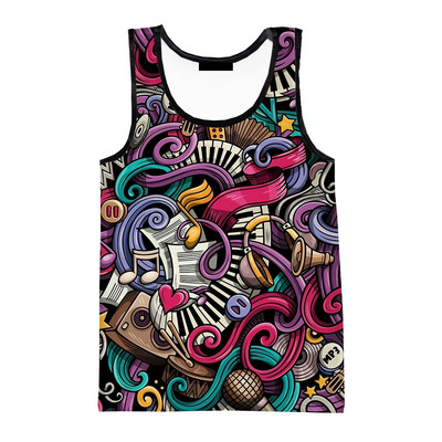 Vasaras neona grafiti 3D apdrukāti topi vīriešu dzimuma sievietēm vasaras brīvdienu stilīgi krekli bez piedurknēm Hiphopa ielu apģērbi, lielizmēra topi T-krekli