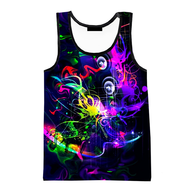 Vasaras neona grafiti 3D apdrukāti topi vīriešu dzimuma sievietēm vasaras brīvdienu stilīgi krekli bez piedurknēm Hiphopa ielu apģērbi, lielizmēra topi T-krekli