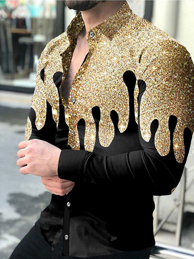 Tinejdžerske jesenske muške košulje dugih rukava s digitalnim HD ispisom na revere Jednoredno kopčanje Kardigan za društvene balove Ležerna luksuzna svečana košulja