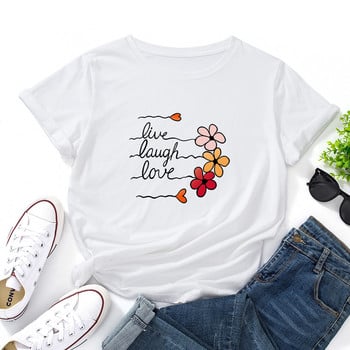 JFUNCY Γυναικείο βαμβακερό μπλουζάκι Cute Love Flowers Print Loose Tees Κοντό μανίκι Γυναικείο Casual T-shirt Καλοκαιρινό γυναικείο μπλουζάκι