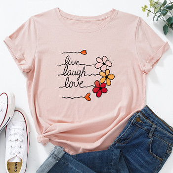 JFUNCY Γυναικείο βαμβακερό μπλουζάκι Cute Love Flowers Print Loose Tees Κοντό μανίκι Γυναικείο Casual T-shirt Καλοκαιρινό γυναικείο μπλουζάκι