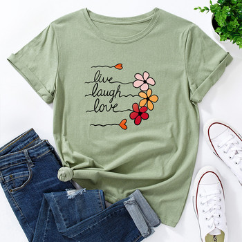 JFUNCY Γυναικείο βαμβακερό μπλουζάκι Cute Love Flowers Print Loose Tees Κοντό μανίκι Γυναικείο Casual T-shirt Καλοκαιρινό γυναικείο μπλουζάκι