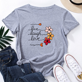 JFUNCY Γυναικείο βαμβακερό μπλουζάκι Cute Love Flowers Print Loose Tees Κοντό μανίκι Γυναικείο Casual T-shirt Καλοκαιρινό γυναικείο μπλουζάκι