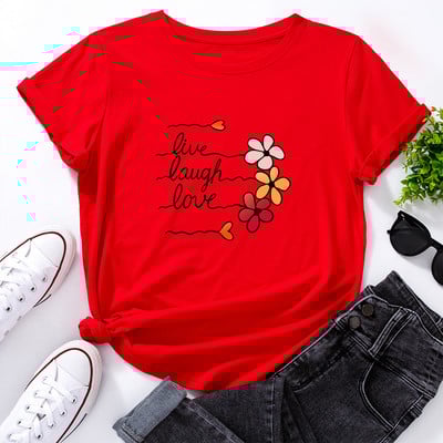 JFUNCY Γυναικείο βαμβακερό μπλουζάκι Cute Love Flowers Print Loose Tees Κοντό μανίκι Γυναικείο Casual T-shirt Καλοκαιρινό γυναικείο μπλουζάκι