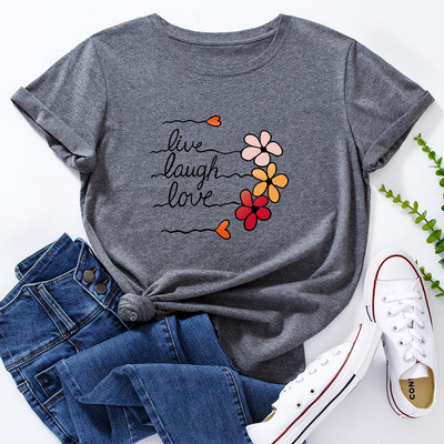 JFUNCY Γυναικείο βαμβακερό μπλουζάκι Cute Love Flowers Print Loose Tees Κοντό μανίκι Γυναικείο Casual T-shirt Καλοκαιρινό γυναικείο μπλουζάκι