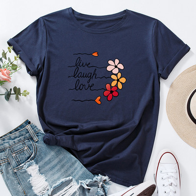JFUNCY Γυναικείο βαμβακερό μπλουζάκι Cute Love Flowers Print Loose Tees Κοντό μανίκι Γυναικείο Casual T-shirt Καλοκαιρινό γυναικείο μπλουζάκι