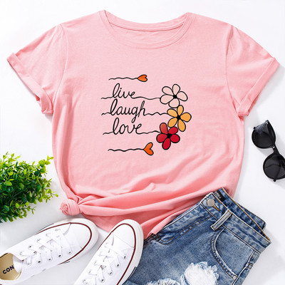 JFUNCY Γυναικείο βαμβακερό μπλουζάκι Cute Love Flowers Print Loose Tees Κοντό μανίκι Γυναικείο Casual T-shirt Καλοκαιρινό γυναικείο μπλουζάκι
