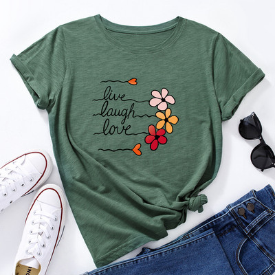 JFUNCY Γυναικείο βαμβακερό μπλουζάκι Cute Love Flowers Print Loose Tees Κοντό μανίκι Γυναικείο Casual T-shirt Καλοκαιρινό γυναικείο μπλουζάκι