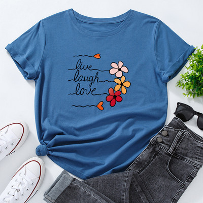 JFUNCY Γυναικείο βαμβακερό μπλουζάκι Cute Love Flowers Print Loose Tees Κοντό μανίκι Γυναικείο Casual T-shirt Καλοκαιρινό γυναικείο μπλουζάκι