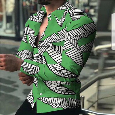 Cămașă de toamnă vintage pentru bărbați Cămașă casual supradimensionată cu imprimeu frunze de banană cu mânecă lungă cu nasturi Topuri Haine pentru bărbați Cardigan de plajă S-5XL