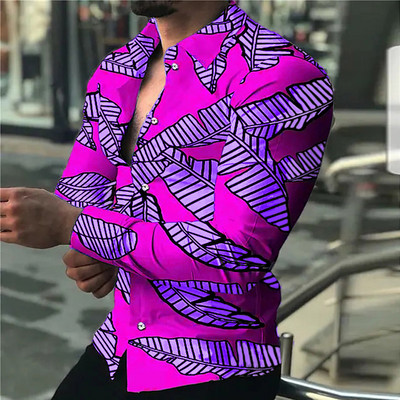 Cămașă de toamnă vintage pentru bărbați Cămașă casual supradimensionată cu imprimeu frunze de banană cu mânecă lungă cu nasturi Topuri Haine pentru bărbați Cardigan de plajă S-5XL