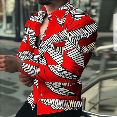 Cămașă de toamnă vintage pentru bărbați Cămașă casual supradimensionată cu imprimeu frunze de banană cu mânecă lungă cu nasturi Topuri Haine pentru bărbați Cardigan de plajă S-5XL