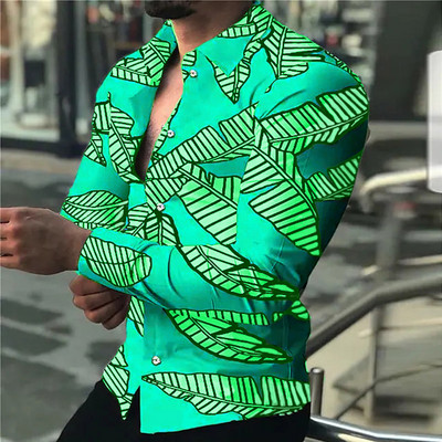 Cămașă de toamnă vintage pentru bărbați Cămașă casual supradimensionată cu imprimeu frunze de banană cu mânecă lungă cu nasturi Topuri Haine pentru bărbați Cardigan de plajă S-5XL