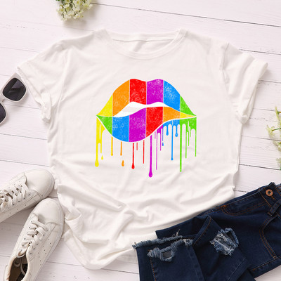 JFUNCY 100% kokvilnas vasaras T krekls Sieviešu jauns krāsains T-krekls ar apdruku lūpām, sieviešu T-krekls ar īsām piedurknēm sieviešu brīvs krekls