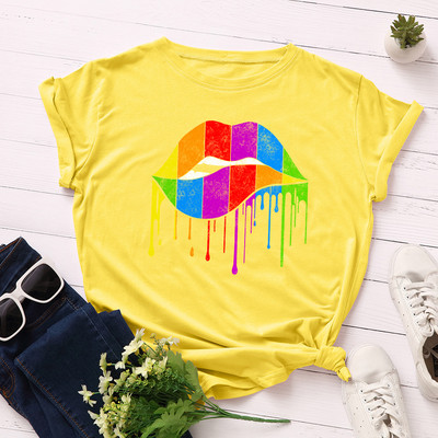 JFUNCY 100% kokvilnas vasaras T krekls Sieviešu jauns krāsains T-krekls ar apdruku lūpām, sieviešu T-krekls ar īsām piedurknēm sieviešu brīvs krekls