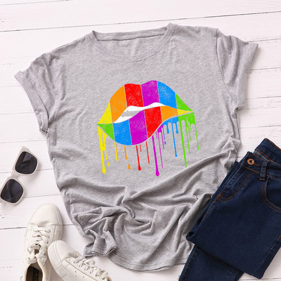 JFUNCY 100% kokvilnas vasaras T krekls Sieviešu jauns krāsains T-krekls ar apdruku lūpām, sieviešu T-krekls ar īsām piedurknēm sieviešu brīvs krekls