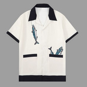 Pavasara dzīvnieku zivju apdrukas krekls ar īsām piedurknēm ikdienas vīriešu krekls Ielu apģērbi Vasaras Camisa Modes Vīriešu krekls Moda Hombre Melns