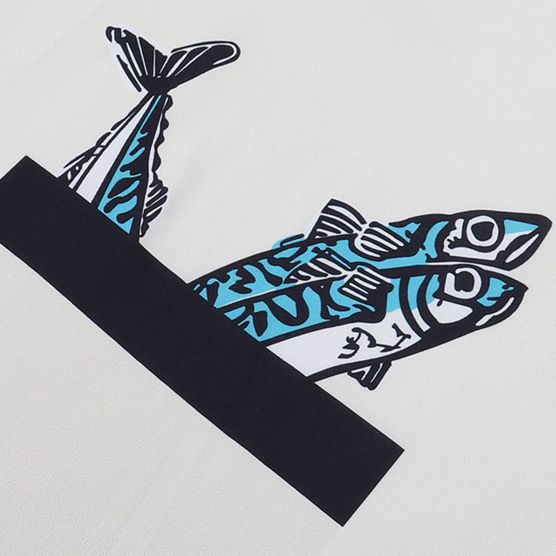 Pavasara dzīvnieku zivju apdrukas krekls ar īsām piedurknēm ikdienas vīriešu krekls Ielu apģērbi Vasaras Camisa Modes Vīriešu krekls Moda Hombre Melns