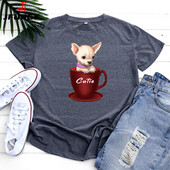 JFUNCY κοντομάνικο βαμβακερό μπλουζάκι Γυναικείο κορυφαίο καλοκαιρινό μπλουζάκι γυναικείο μπλουζάκι Κορεατικής μόδας Γυναικείο σκυλί με γραφικό μπλουζάκι