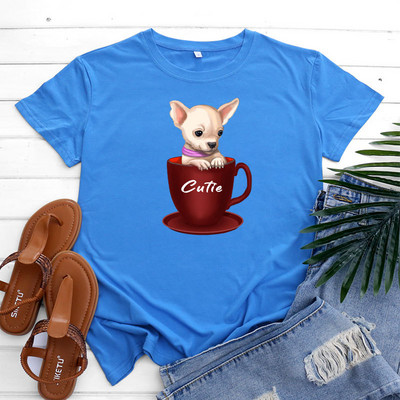 JFUNCY κοντομάνικο βαμβακερό μπλουζάκι Γυναικείο κορυφαίο καλοκαιρινό μπλουζάκι γυναικείο μπλουζάκι Κορεατικής μόδας Γυναικείο σκυλί με γραφικό μπλουζάκι