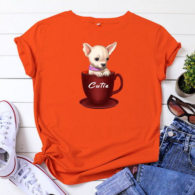 JFUNCY κοντομάνικο βαμβακερό μπλουζάκι Γυναικείο κορυφαίο καλοκαιρινό μπλουζάκι γυναικείο μπλουζάκι Κορεατικής μόδας Γυναικείο σκυλί με γραφικό μπλουζάκι