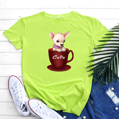 JFUNCY κοντομάνικο βαμβακερό μπλουζάκι Γυναικείο κορυφαίο καλοκαιρινό μπλουζάκι γυναικείο μπλουζάκι Κορεατικής μόδας Γυναικείο σκυλί με γραφικό μπλουζάκι