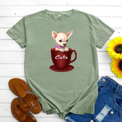 JFUNCY κοντομάνικο βαμβακερό μπλουζάκι Γυναικείο κορυφαίο καλοκαιρινό μπλουζάκι γυναικείο μπλουζάκι Κορεατικής μόδας Γυναικείο σκυλί με γραφικό μπλουζάκι