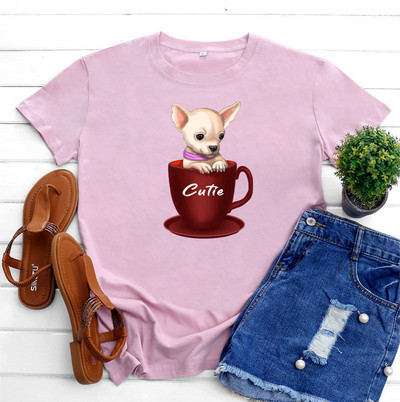 JFUNCY κοντομάνικο βαμβακερό μπλουζάκι Γυναικείο κορυφαίο καλοκαιρινό μπλουζάκι γυναικείο μπλουζάκι Κορεατικής μόδας Γυναικείο σκυλί με γραφικό μπλουζάκι