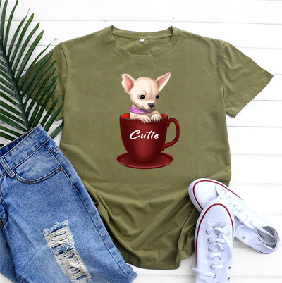 JFUNCY κοντομάνικο βαμβακερό μπλουζάκι Γυναικείο κορυφαίο καλοκαιρινό μπλουζάκι γυναικείο μπλουζάκι Κορεατικής μόδας Γυναικείο σκυλί με γραφικό μπλουζάκι