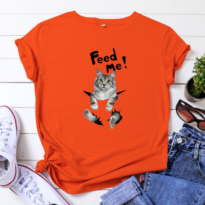 JFUNCY Dámske bavlnené tričko s krátkym rukávom, letný top, nadrozmerné tričko, dámske oblečenie, kórejská móda, ženské tričko s grafikou mačky