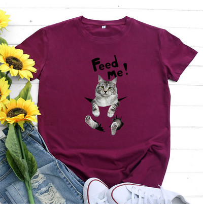 JFUNCY Dámske bavlnené tričko s krátkym rukávom, letný top, nadrozmerné tričko, dámske oblečenie, kórejská móda, ženské tričko s grafikou mačky