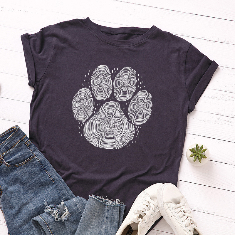 JFUNCY 2023 nyári női pólók Kutya ujjlenyomat grafikus pólók Túlméretes női pólók Rövid ujjú pólók női pamut felsők
