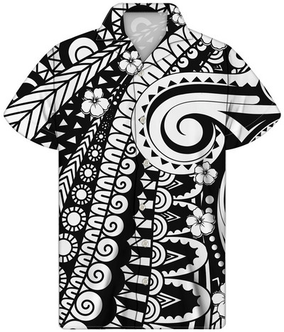 2022. gada vīriešu komforta T-krekls Lēts krekls ar zelta svītru apdruku augstas kvalitātes polinēzijas cilšu melns fons